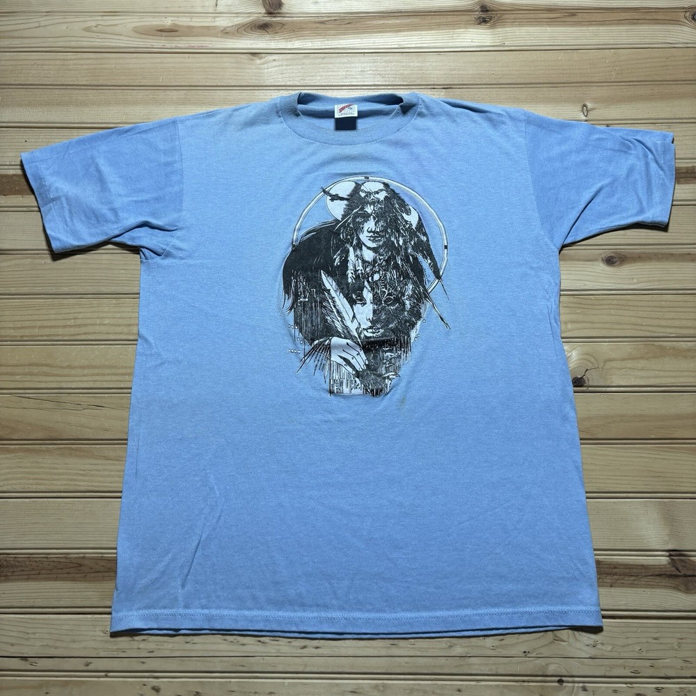 Vintage 80s Native American Obscure Art Headdress Single Stitch Shirt Size XL