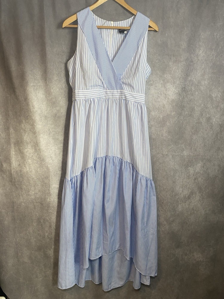 Classic Maison Tara Midi Summer Dress Hi-Low Size 8 Sleeveless Blue White
