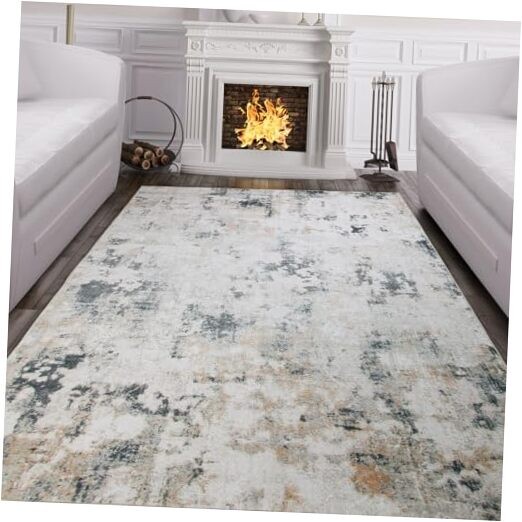 Machine Washable Non Slip 5x7ft Modern Area Rug in Beige Dark Green