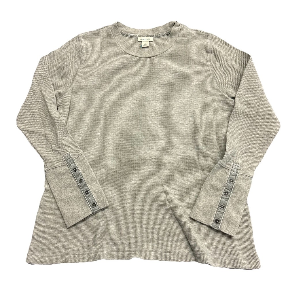 Sundance Shirt Womens XL Waffle Knit Thermal Long Sleeve Velvet Cuff Gray Basic