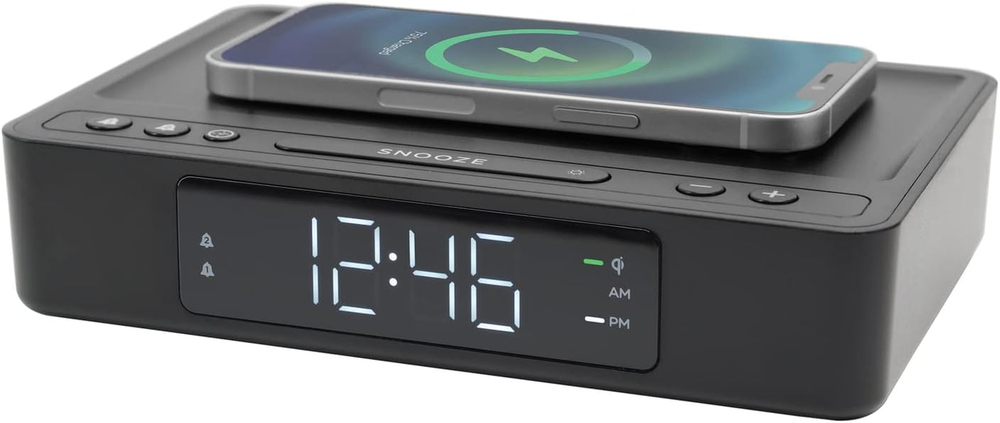 Digital Alarm Clock with Wireless Qi Certified Charging Pad, Adjustable Brightne