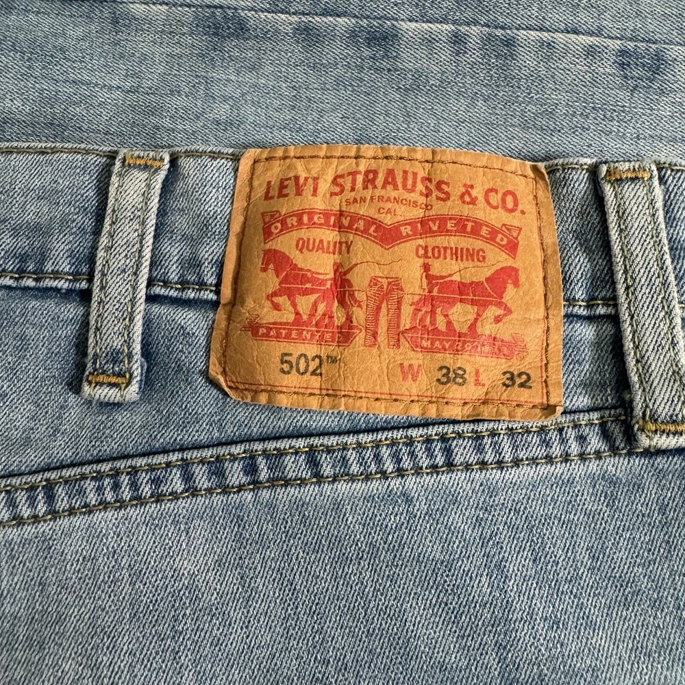 Levis 502 Jeans Mens 38x32 Light Medium Wash Stretch Regular Tapered Flex
