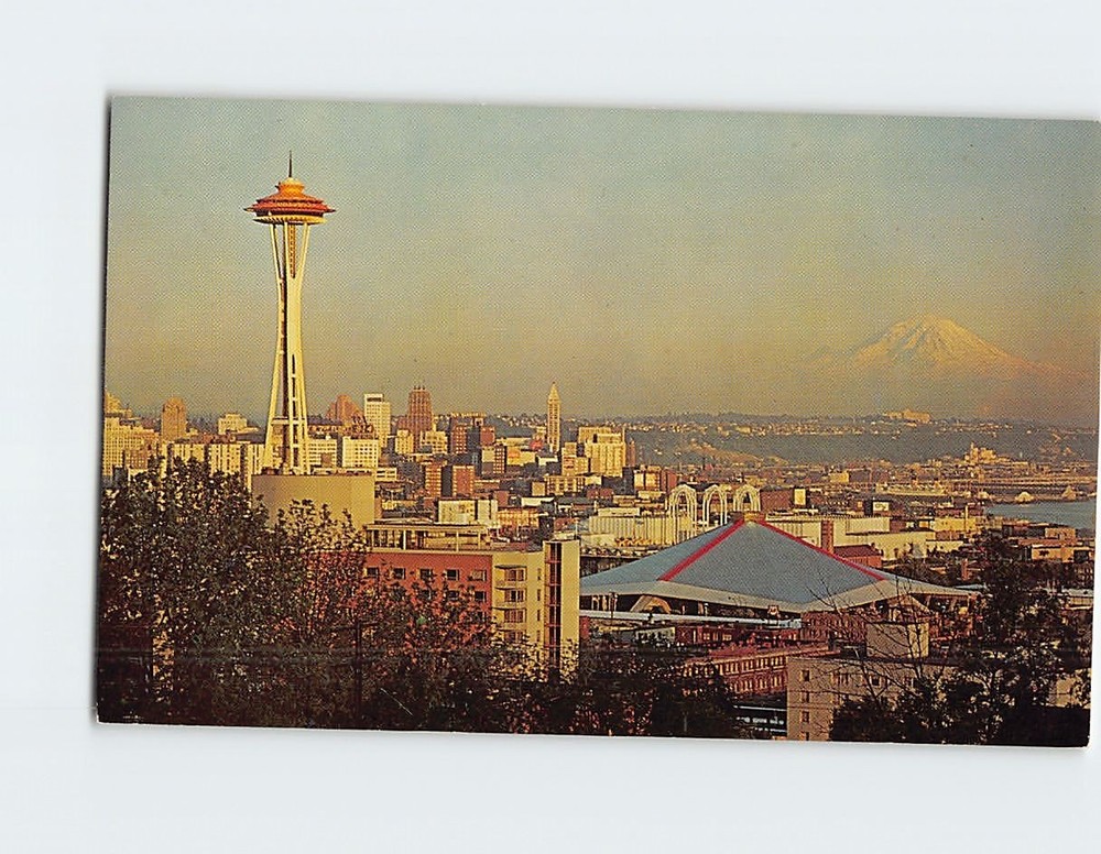 Postcard Evening Sun On Mount Rainier from Queen Anne Hill Seattle WA USA