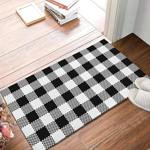 Checkered Black Plaid Tartan Vintage Welcome Doormat for Doors