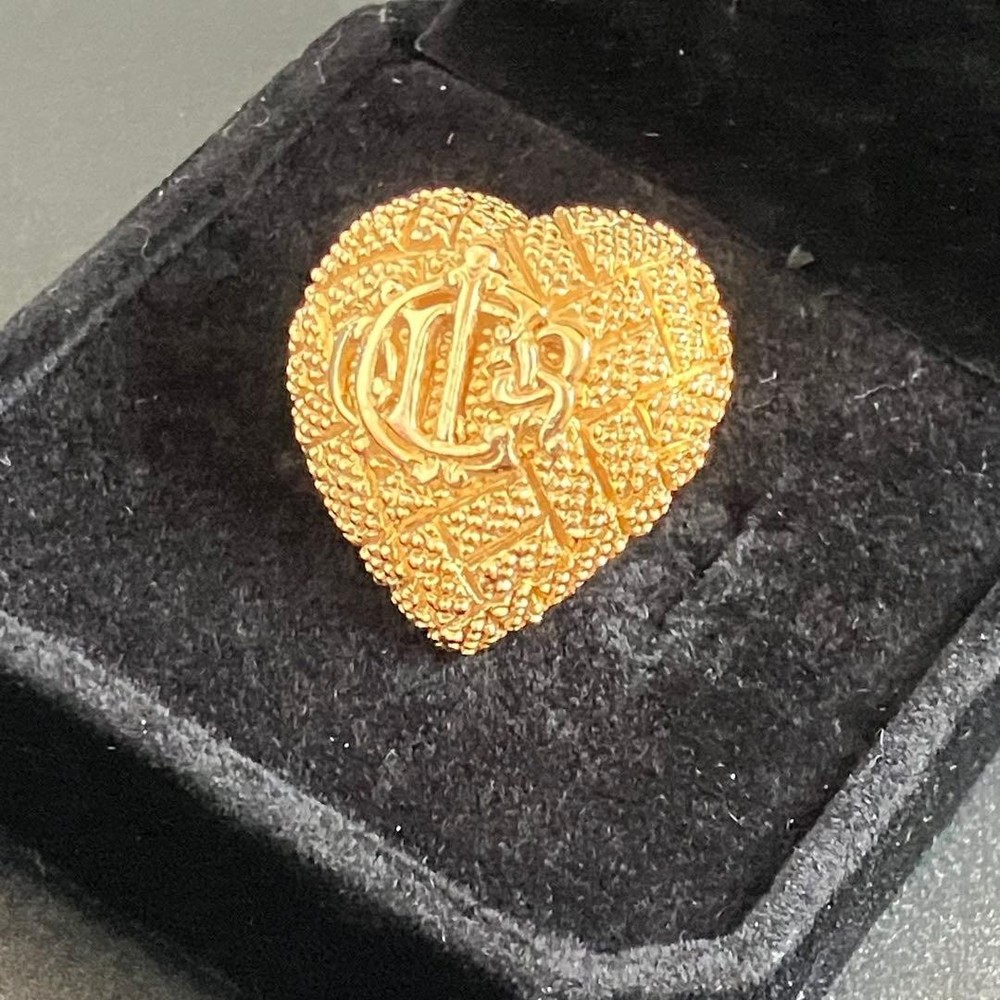 Vintage Christian Dior CD Heart Emblem Logo Gold Tone Pin Brooch Badge