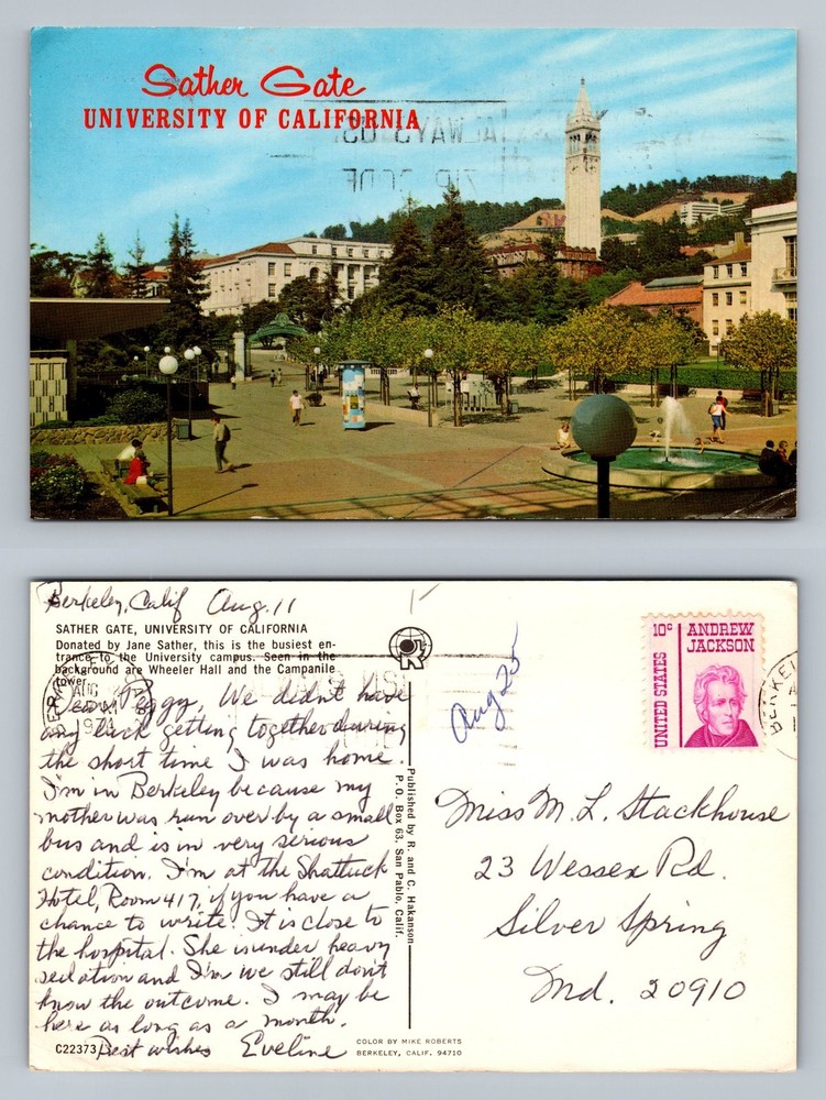 Berkeley, CA-California, Sather Gate Campus Scene Card c1960s Vintage Postcard