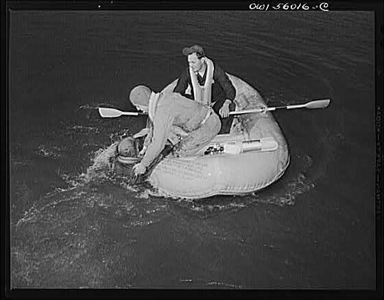 Photo:Men in Inflatable Boat 1940s Lake Rescue Water Safety