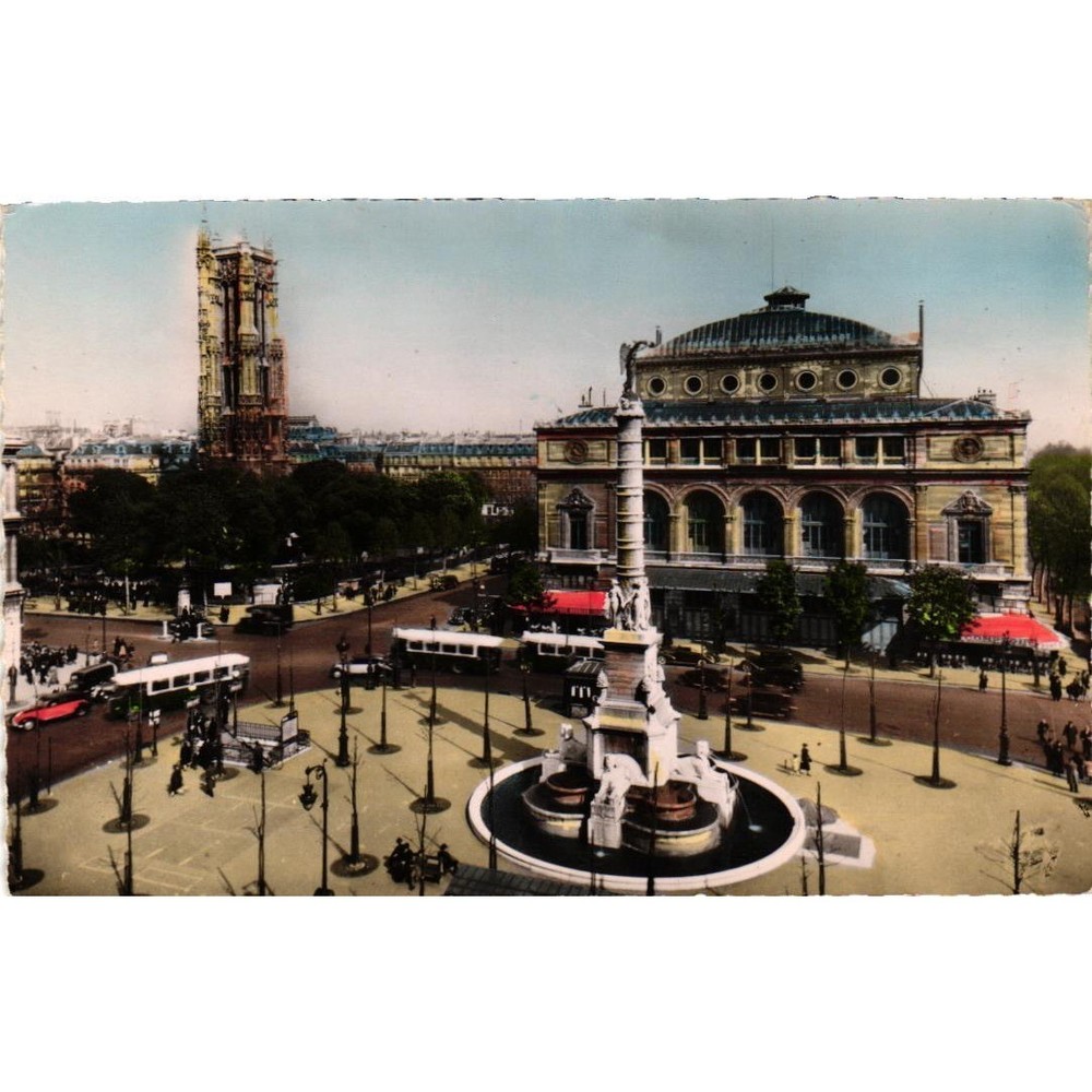 Vintage Paris Postcard Place du Chatelet Fontaine du Palmier Tour Saint-Jacques