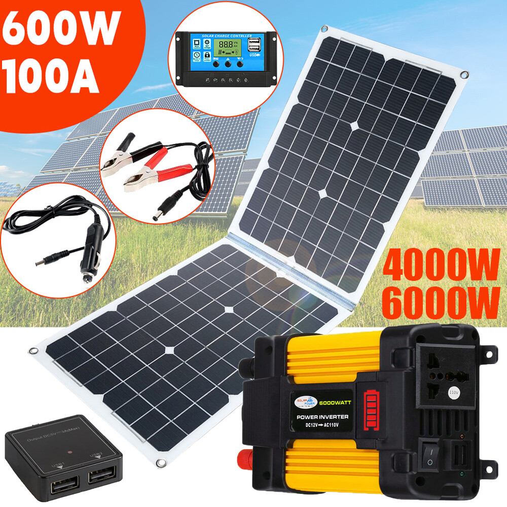 6000W/4000W Solar Panel Kit Power Inverter Generator 100A Home 220V Grid System