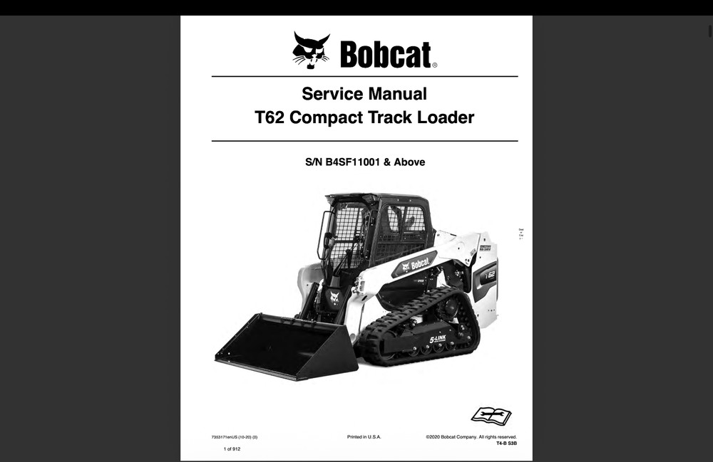Bobcat T62 Service Repair Manual, Workshop Manual