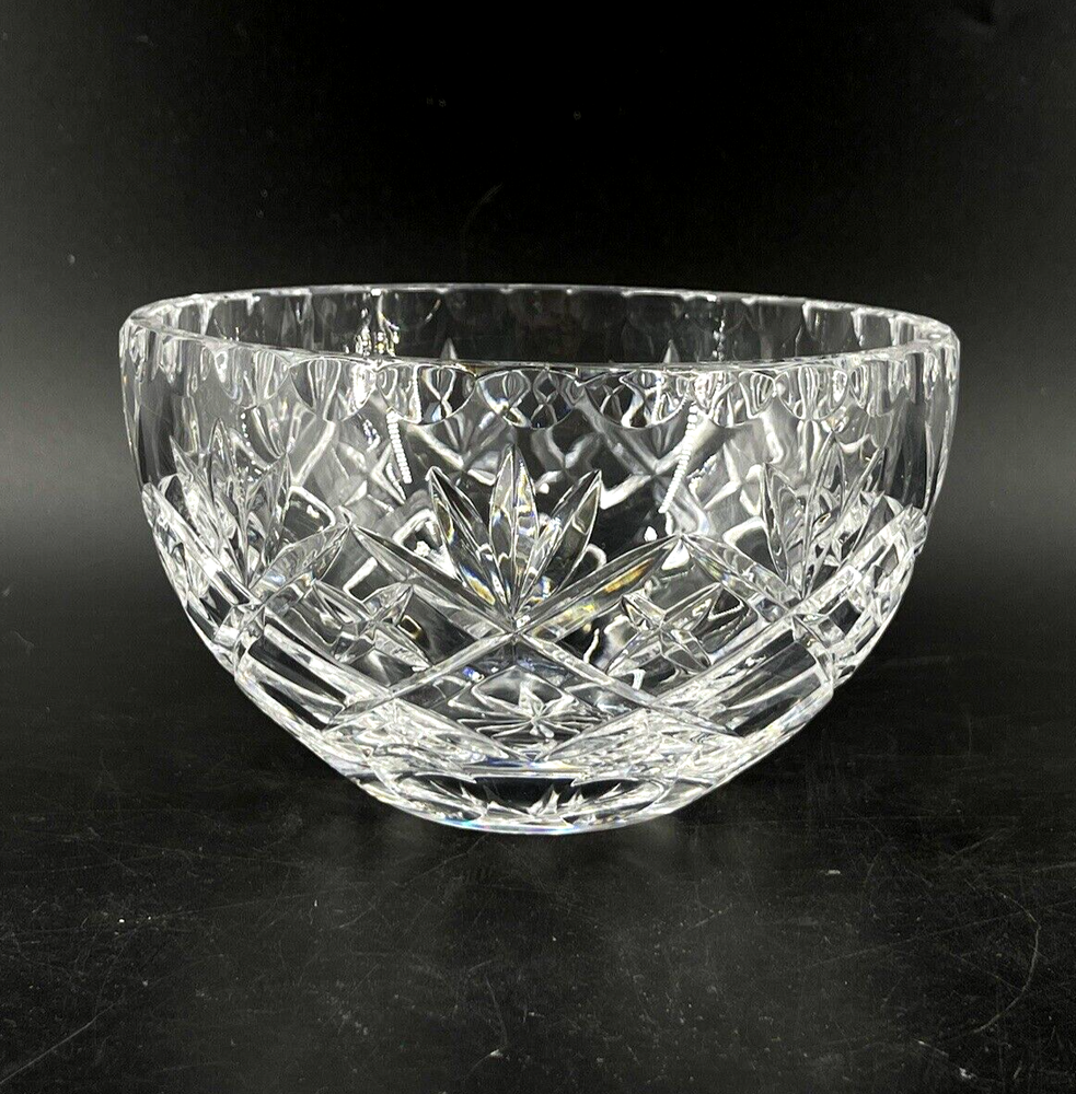 Vintage Ceskci Ceska Czech Hand Cut Crystal Bowl Diamond Stars Fans Pattern 5.75