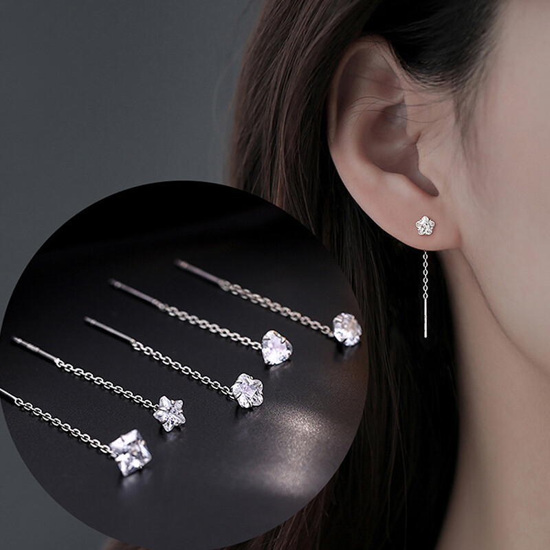 1Pc Zircon Ear Wires Heart Star Earrings Long Temperament Versatile Tassa5