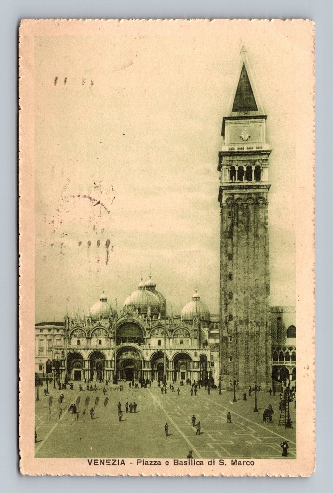 Italy- Venice St. Mark's Square & Basilica Postal Old Card PC Vintage Postcard