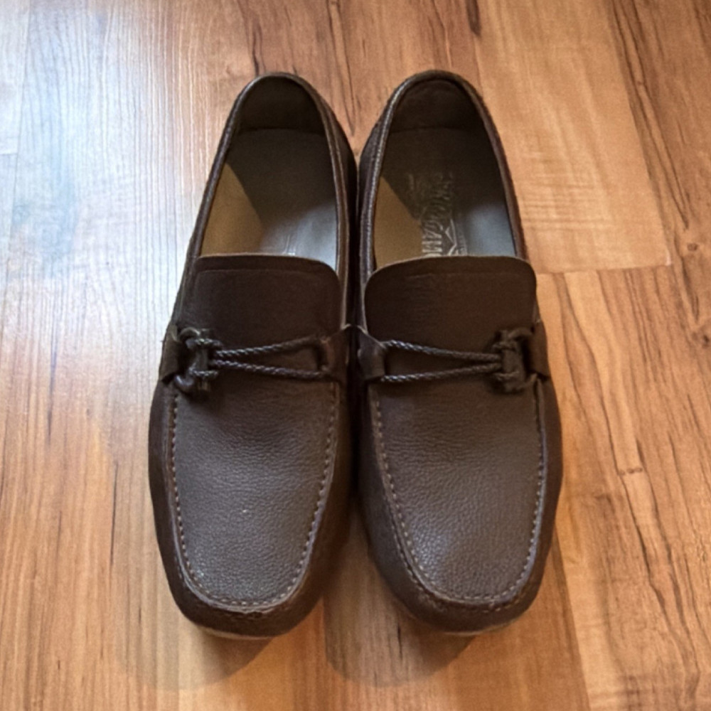 Salvatore Ferragamo Brown Leather Loafers Men's Slip-On Shoes US Size 10