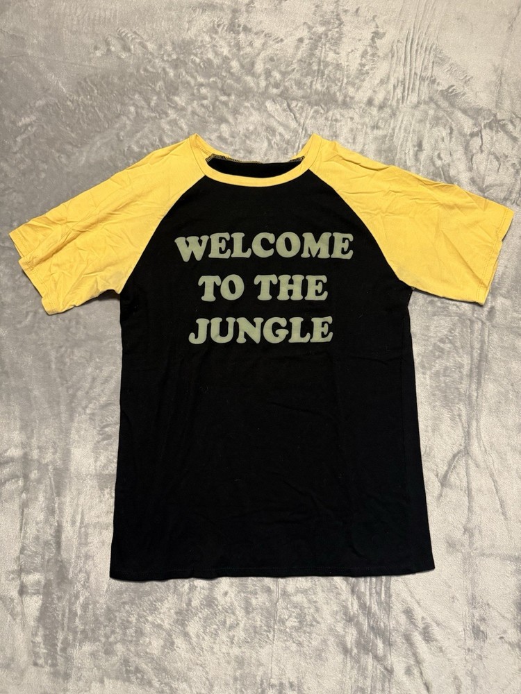 Guns n Roses Welcome To The Jungle Black Yellow Raglan T Shirt Size Large