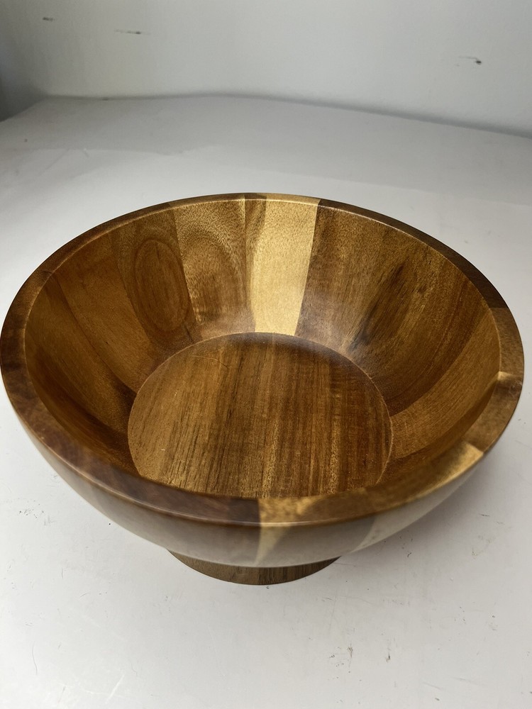Acacia Wood Pedestal Bowl 8 Inch Wide 4.5 Inch Tall for Fruit Salad Display-image