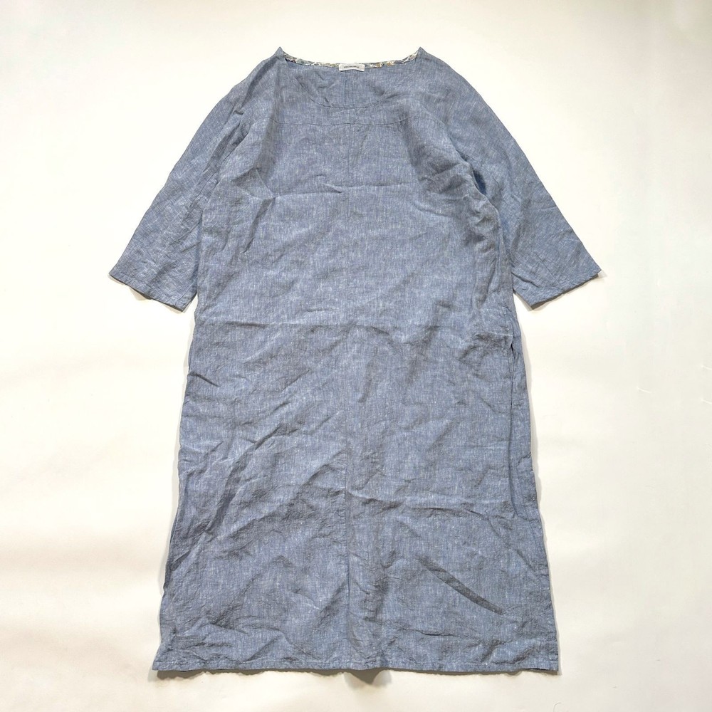 Veritecoeur 100% Linen Long Blue Dress Free Size Beautiful Condition