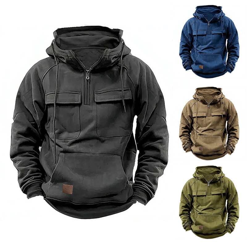 American Hooded Retro Old Sweater Long Sleeve Jacket Half Zipper