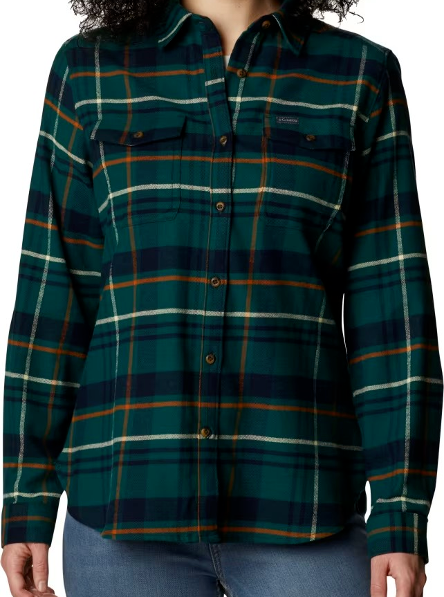 Columbia Women's Pine Street Stretch Long-Sleeve Flannel Shirt-Size 2X-Spruce
