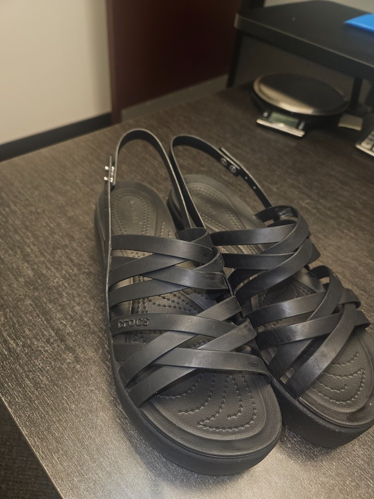 Crocs Womens Brooklyn Strappy Wedge Sandals Black Size 10W Platform