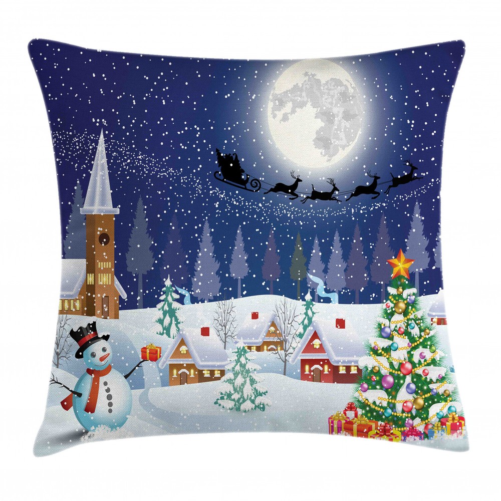 Christmas Winter Landscape Square Pillow Cover 20 Inches Cozy Cushion Case