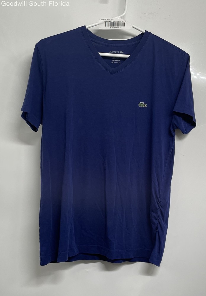 Lacoste Mens Purple Cotton Short Sleeve V-Neck Pullover T-Shirt Size XS