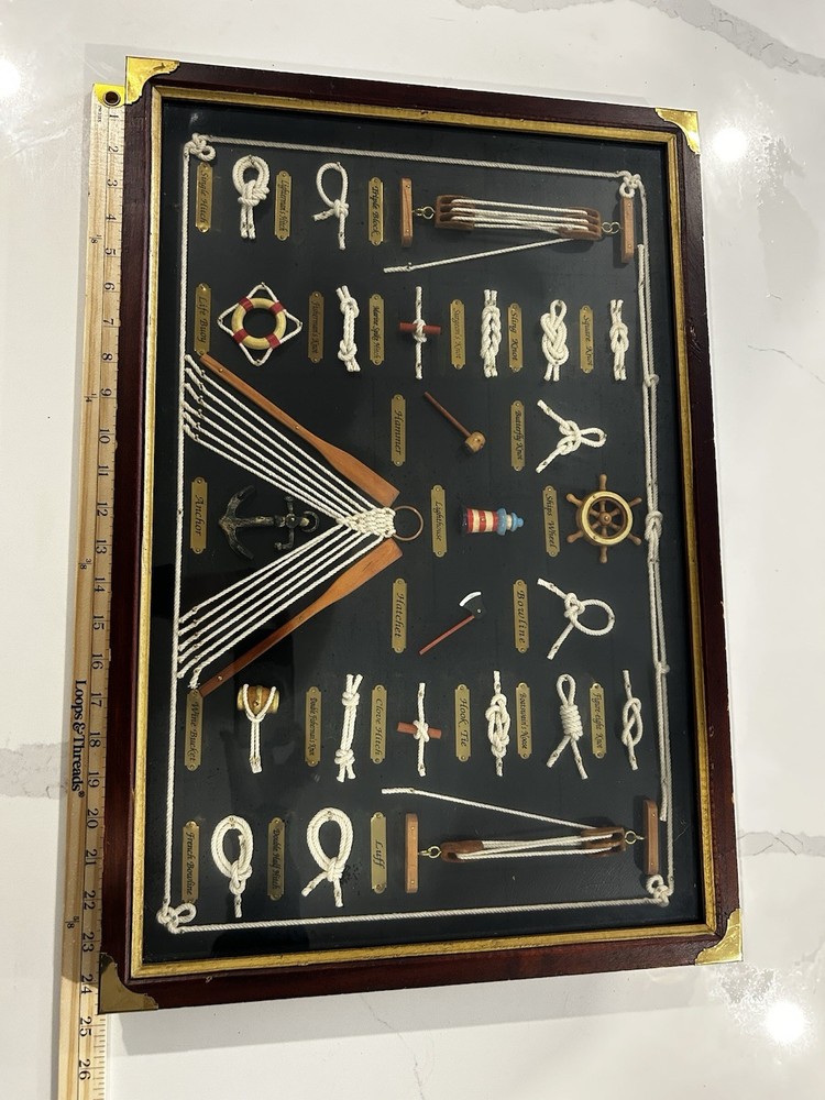 Vintage Sailors Knots Nautical Tools Shadow Box Wood Framed Wall Art 24x17inch