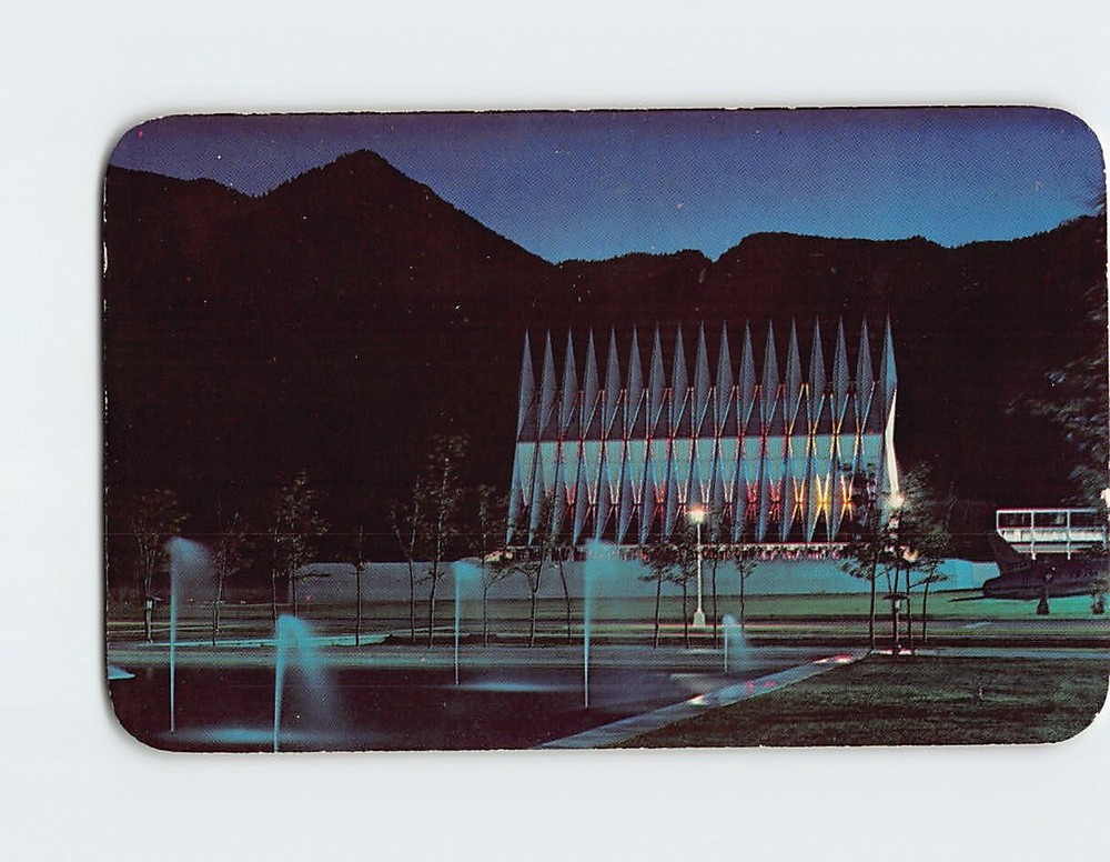 Postcard Cadet Chapel at Night US Air Force Academy Colorado Springs Colorado