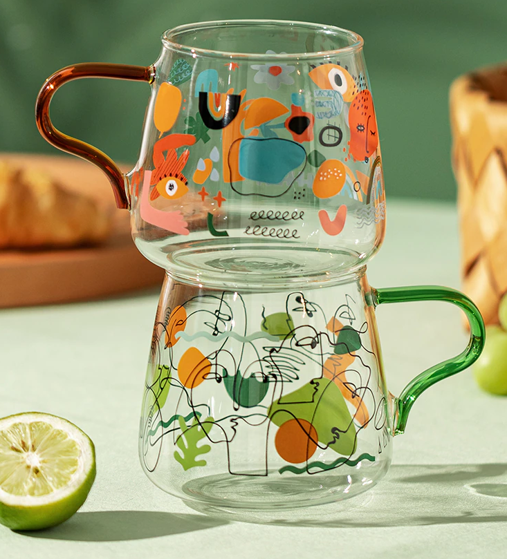 400ml Cute Pop Art Abstract Graffiti Glass Mug Ice Cold Hot Drink Coffee Tea Cup-image