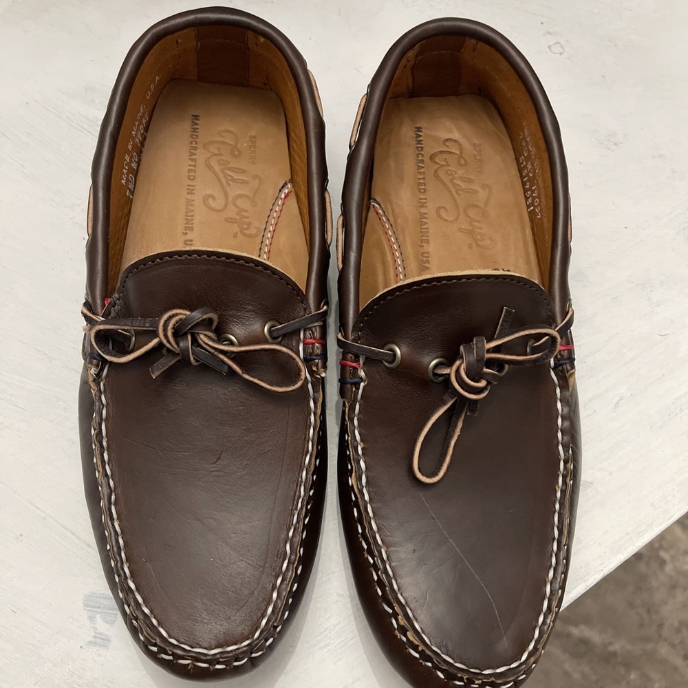 NWOB Sperry Men Gold Cup Boat Loafers Brown Handcrafted in Maine Leather SZ 7.5D