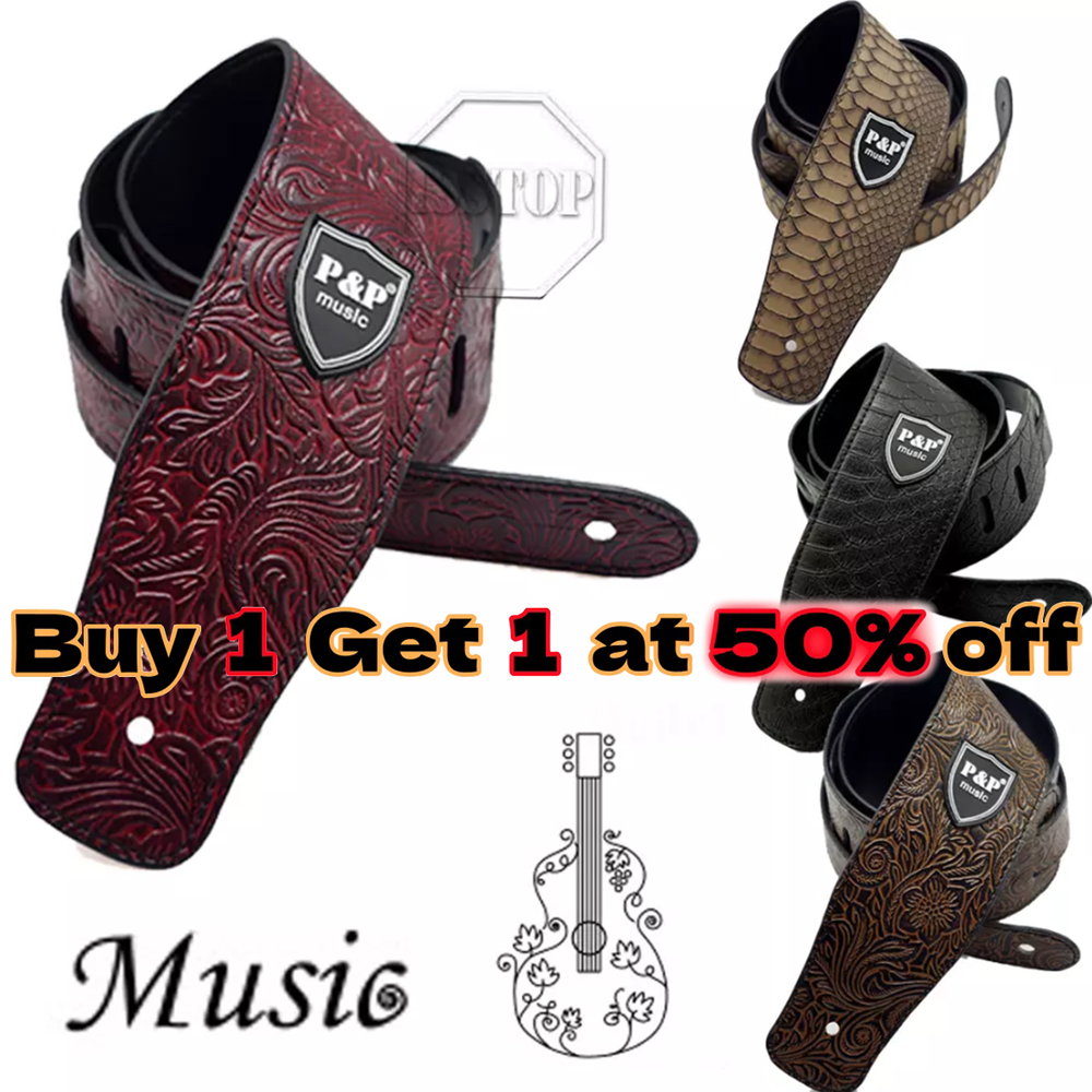 Adjustable Guitar Strap Embossed Leather Acoustic Electric Bass Guitar Strap USA