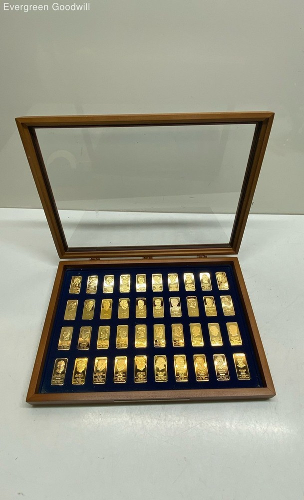 Gold Plated Bronze US Presidents Ingots in Case - Washington to George Bush
