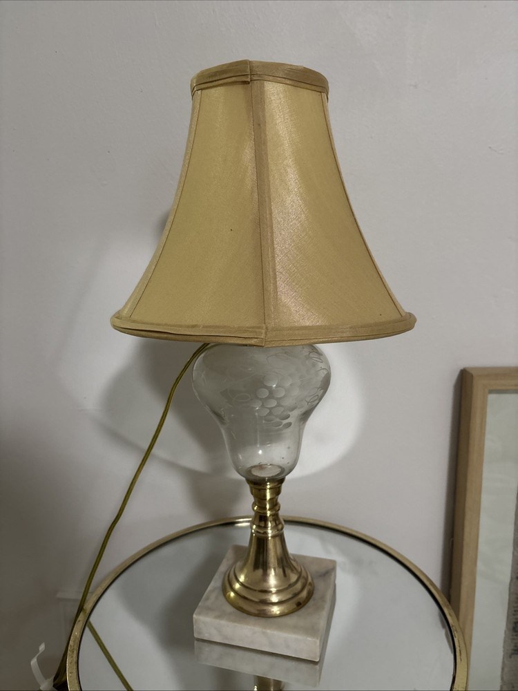 Vintage Leviton Brass Marble & Etched Glass Table Lamp | Hollywood Regency Style