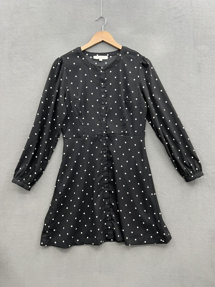 Loft Dress Women’s 6 Polka Dot Button Front Long Sleeve Simple And Classic