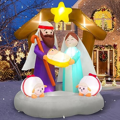 6FT Christmas Inflatables Nativity Scene Outdoor Nativity Scene - 6FT