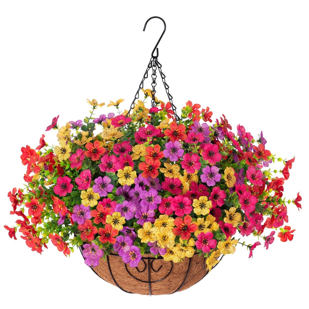 Artificial Fake Hanging Flowers Plants Basket for Summer Outdoor Outside Deco...
