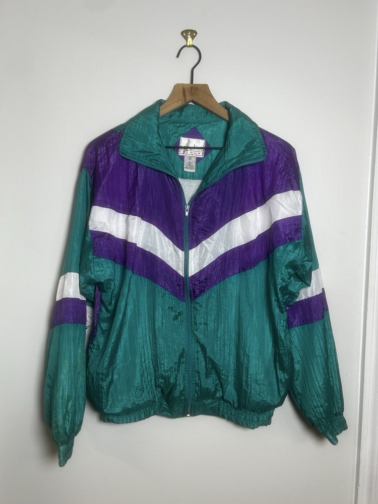 Vintage 90s Retro Windbreaker Jacket Full Zip Color Block Women’s Small VTG Rave