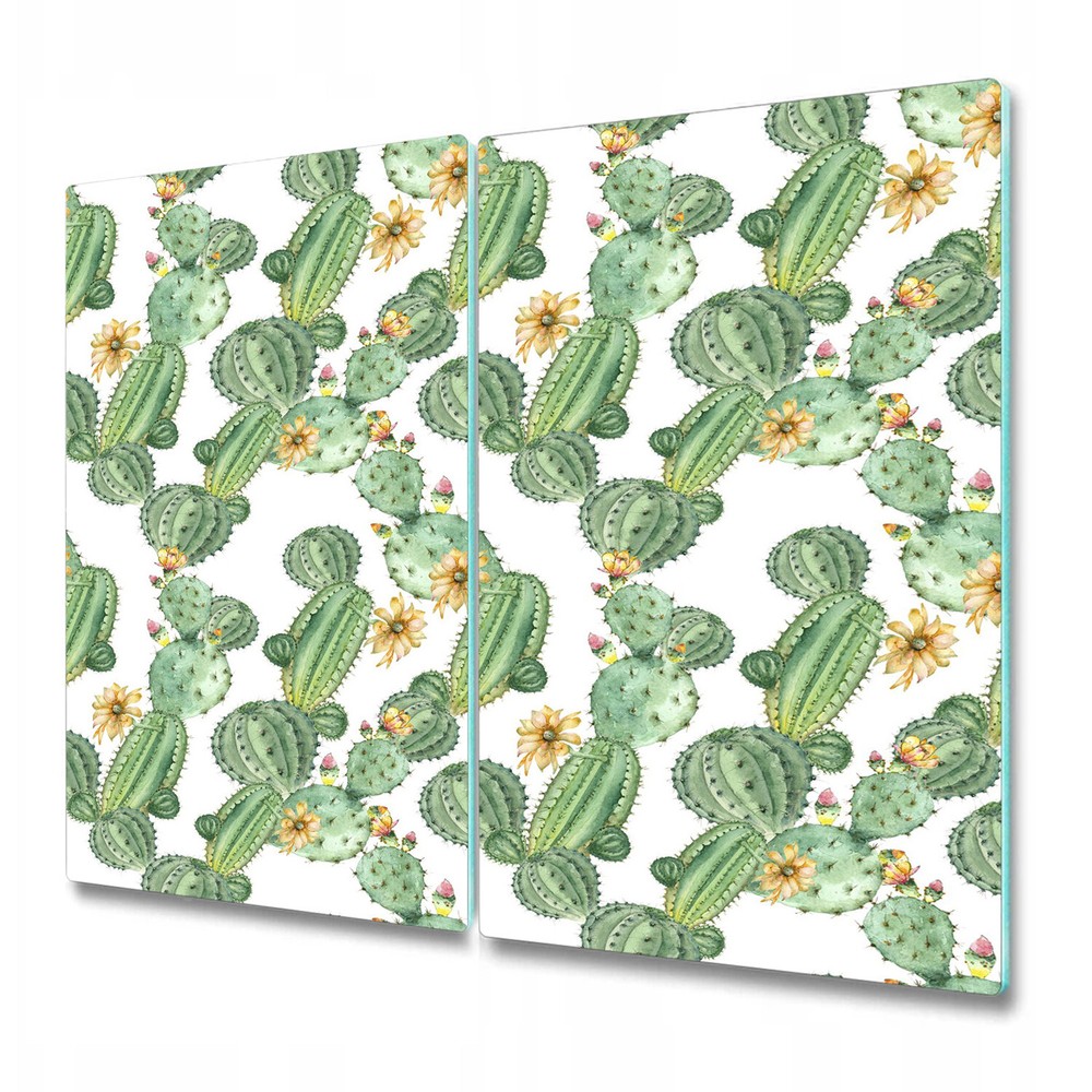 Glass Chopping Board Worktop Saver Cacti with flowers green and white 2x30x52