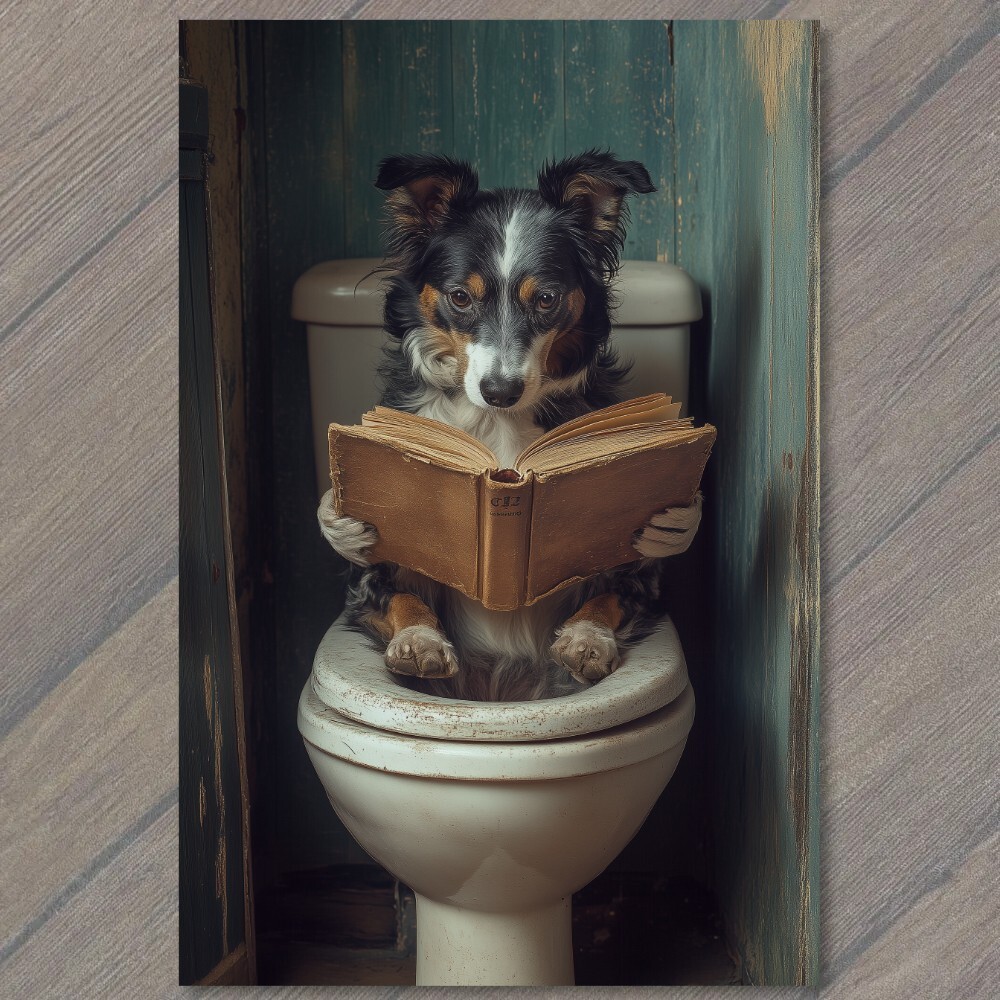 Собака 4x6 дюймов с книгой на туалете веселое животное смешная идея подарка