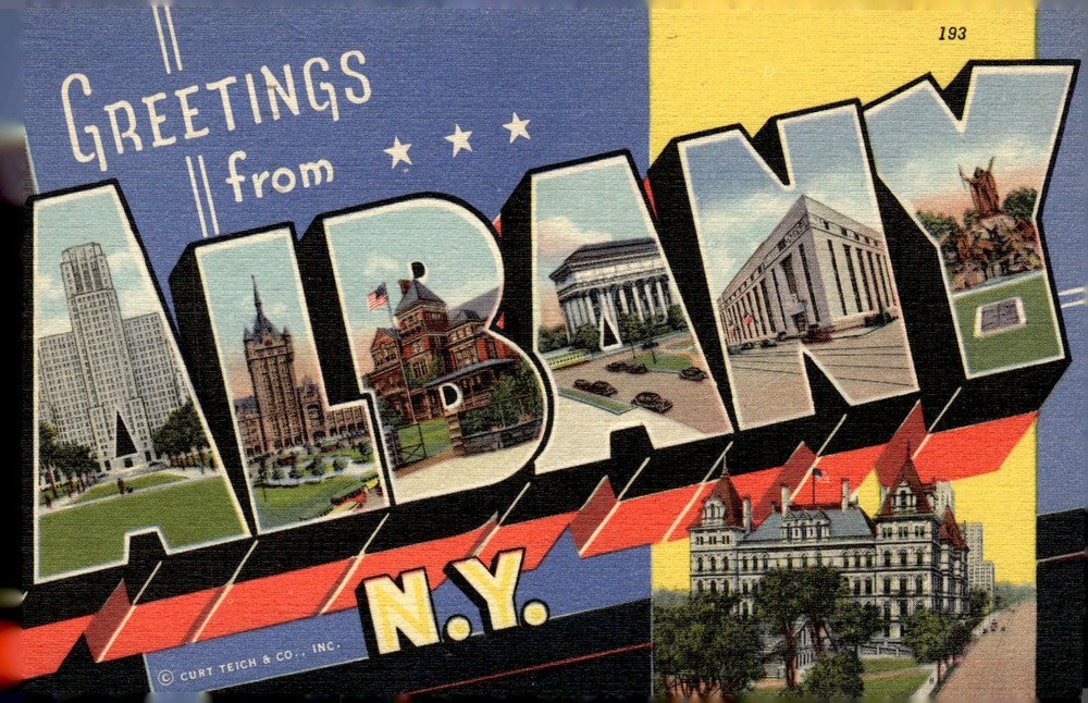 1950 Albany NY Large Letter Greetings Curt Teich Linen Postcard New York