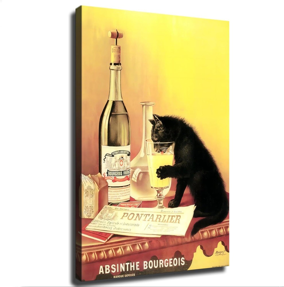 Absinthe Bourgeois Print Poster Cat Poster Vintage Painting Canvas Wall Art-image