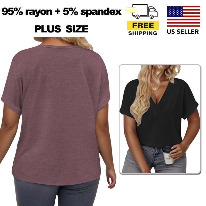 New Summer Casual Women's V-neck T-shirt Plus Size Breathable Soft Short Sleeved