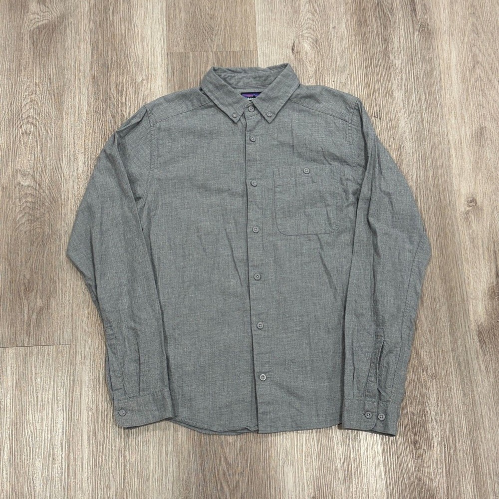 Patagonia Long Sleeve Bluffside Shirt Mens Small Gray Organic Cotton Button Down