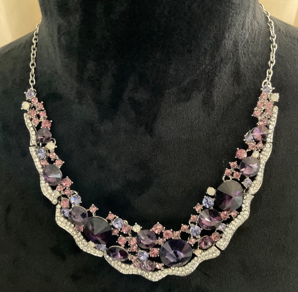 Vintage Juliana Style Purple Pink Rivoli Rhinestone Statement Bib Necklace