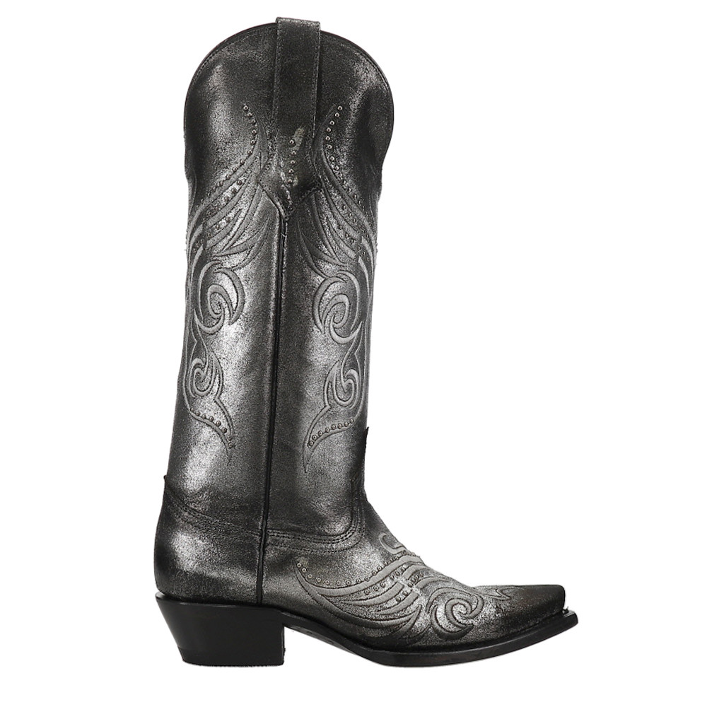 Ferrini Womens Snip Toe Metallic Studded Cowboy Boots in Black and Silver