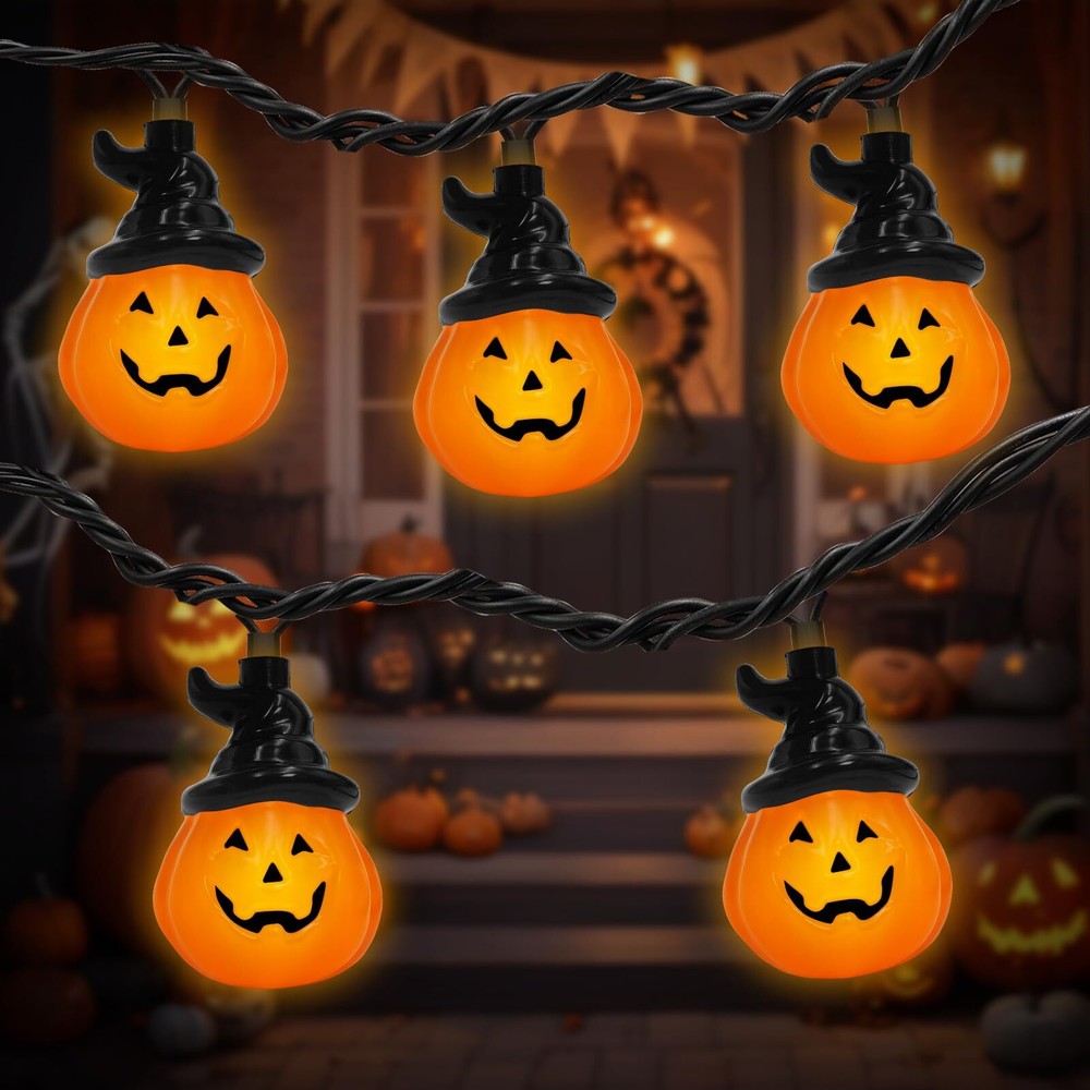 Pumpkin Lights Halloween Decorations, 8.5 Ft Pumpkin Orange String Lights wit...