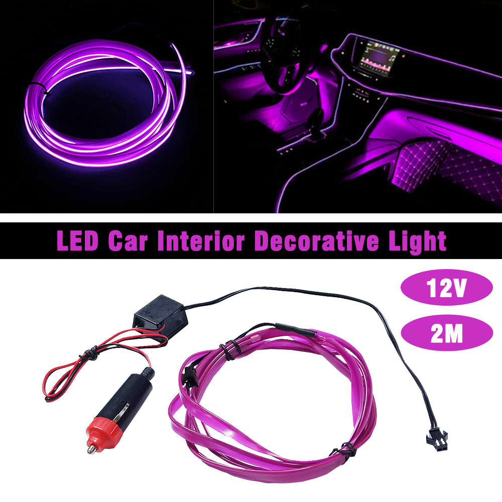 2M LED Car Interior Decor Lamp Atmosphere Wire Light Strip Accessories Purple