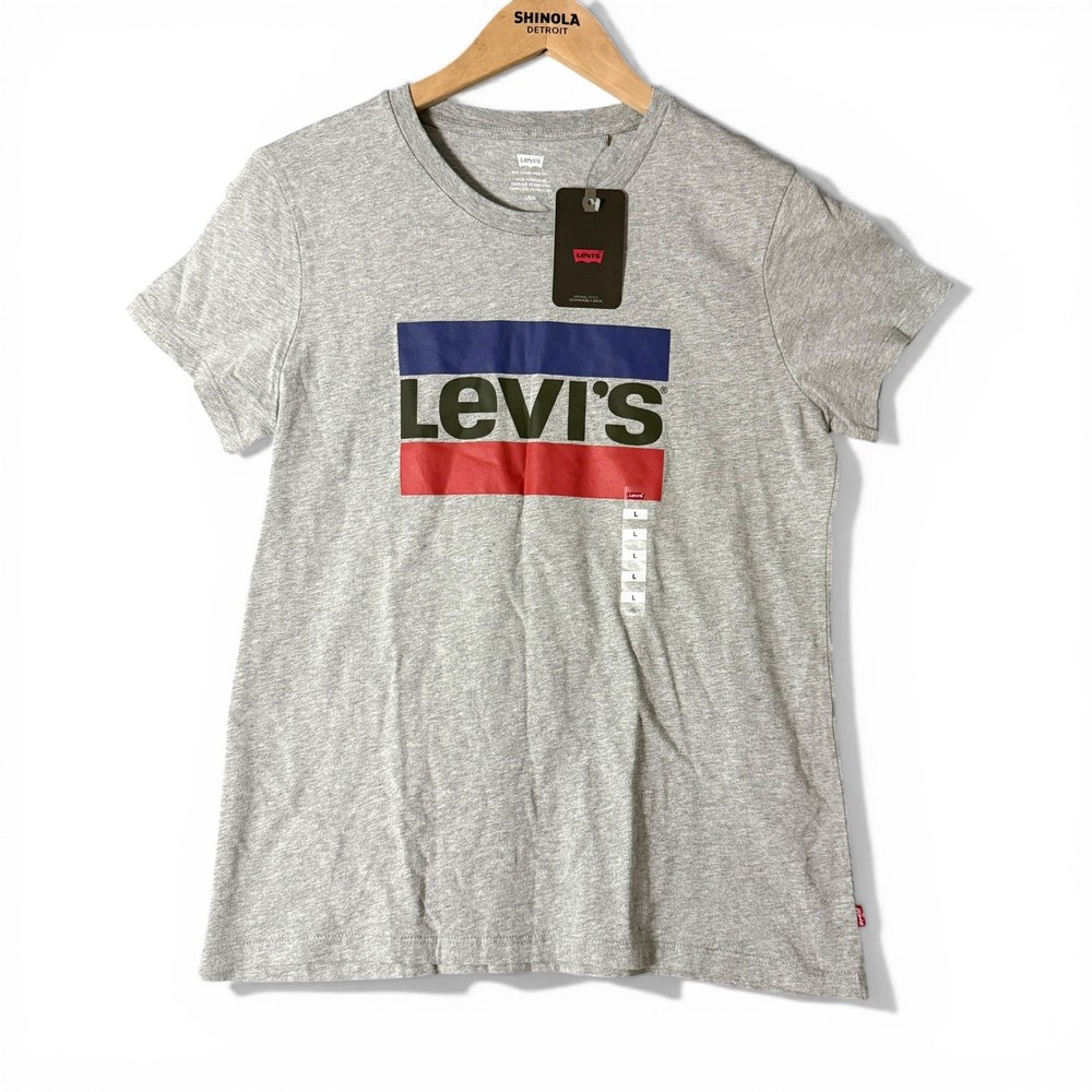 Levi's Sportswear Logo Graphic Tee Women's Large Gray NWT Crew Neck Short Sleeve