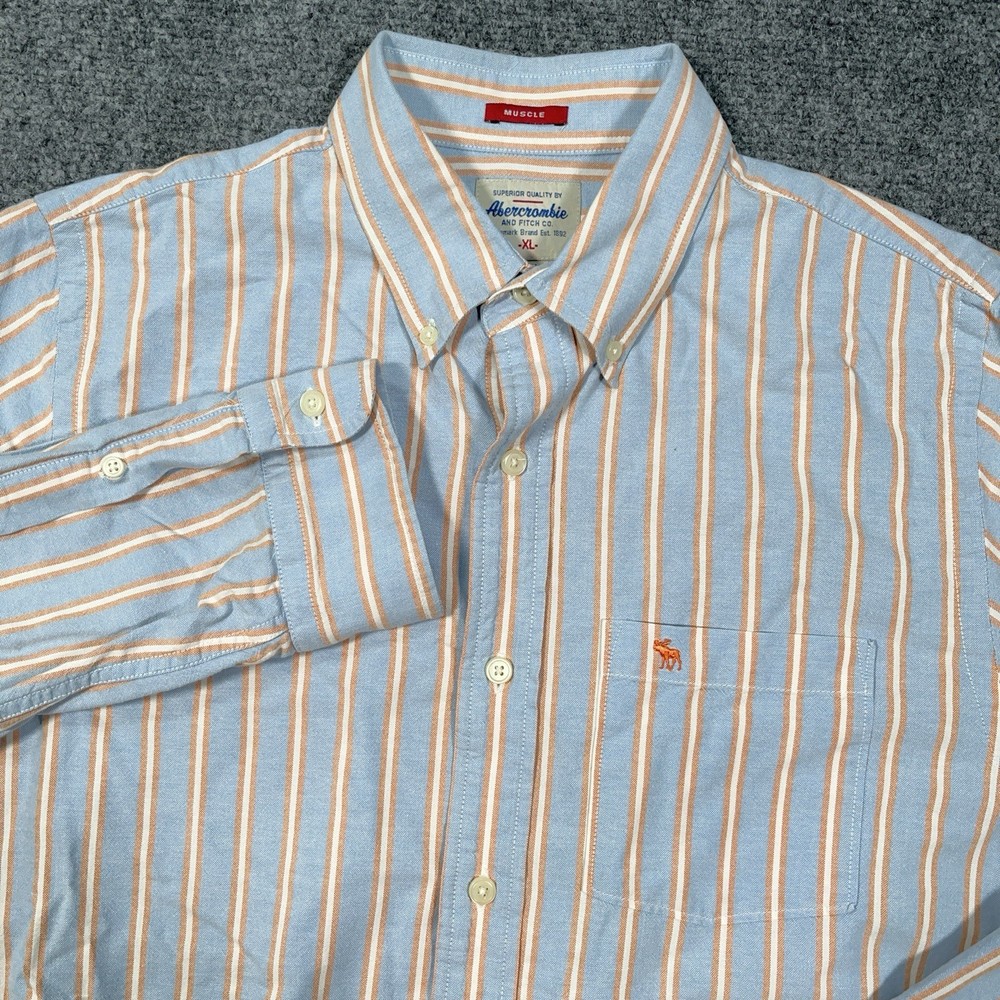 Abercrombie Fitch Button Down Shirt Muscle Mens XL Blue Pin Stripe Long Sleeve