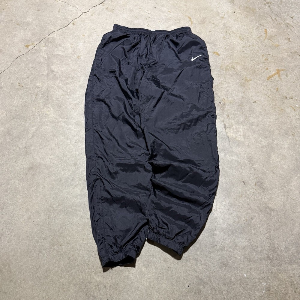 90s Vintage Nike Track Pants Black Nylon Jogger Style Men’s Size XL Baggy